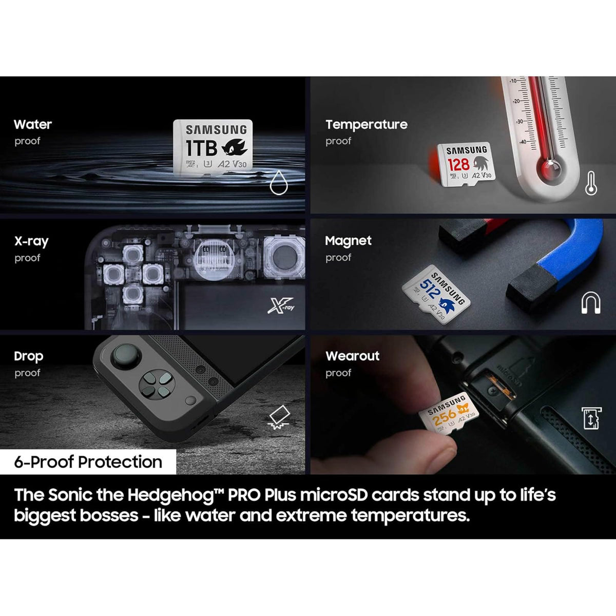 Adaptador Samsung Pro Plus Sonic The Hedgehog +, microSDXC de 512 GB, hasta 180 MB/s, Full HD y 4K UHD, UHS-I, C10, U3, V30, A2, para Nintendo-Switch, Steam Deck, GoPRO, dji Drone, Tablets