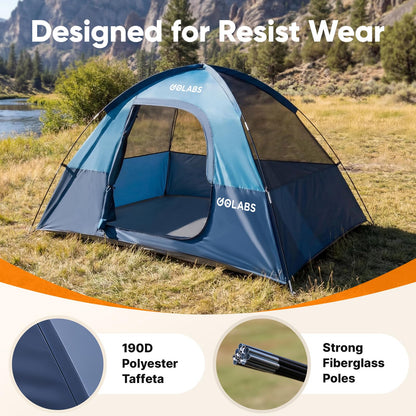 Golabs CT1 - Tienda de campaña para 2 Personas, fácil de Instalar en 3 Minutos, PU1500 mm Impermeable con Parte Superior de Malla y Puerta con ventilación, Ligera Tienda Familiar portátil de 4.5