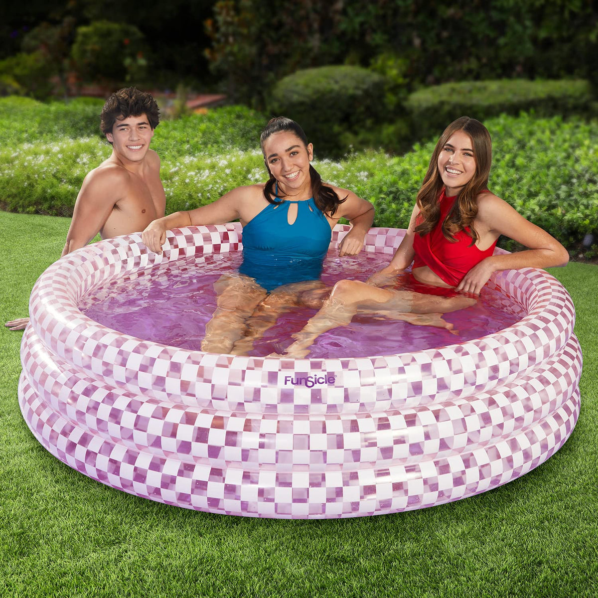 Funsicle - Piscina Inflable a Cuadros Redonda de 66 x 18 Pulgadas para Piscina sobre el Piso, tamaño Adulto
