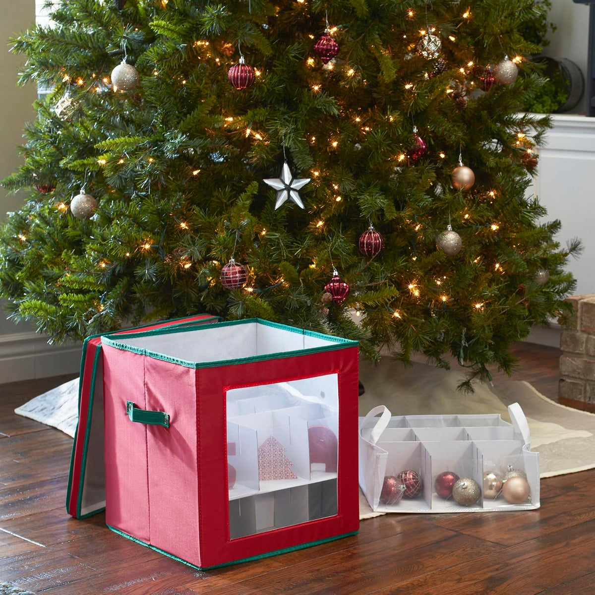 Household Essentials – Caja de Almacenamiento de día Festivo, Color Verde y Rojo, 27-Piece Ornament
