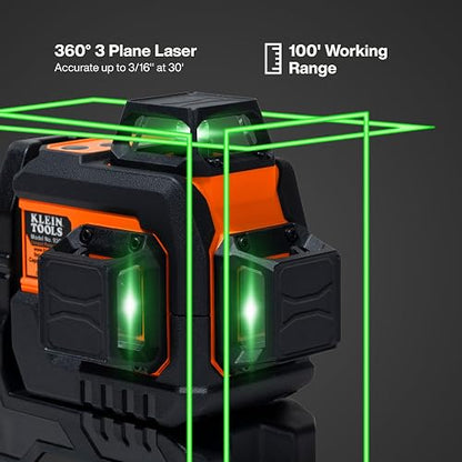 Klein Tools 93CPLG Nivel láser compacto autonivelante, línea cruzada verde brillante, planos láser de 360 grados, recargable, montaje magnético