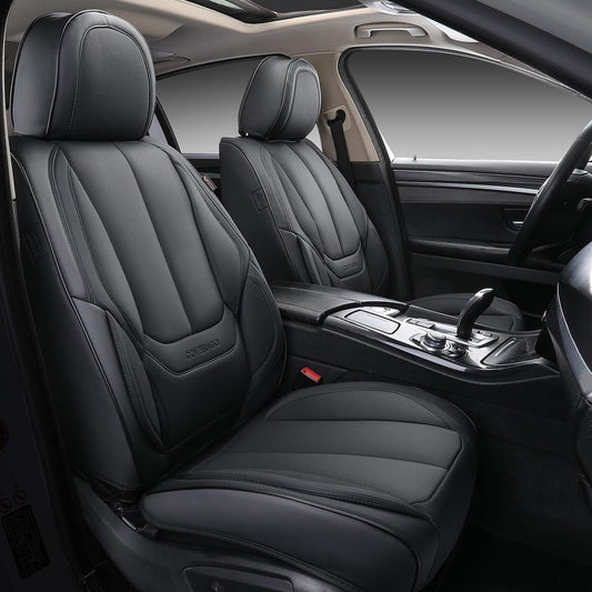 Coverado 8805PU Juego Completo de Fundas de Asiento de Automóvil de Piel Nappa Impermeable Delantero y Trasero, Negro