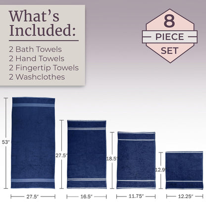 Lavish Home 67-0022-N Towel Set Rio, Navy, 8 Piece