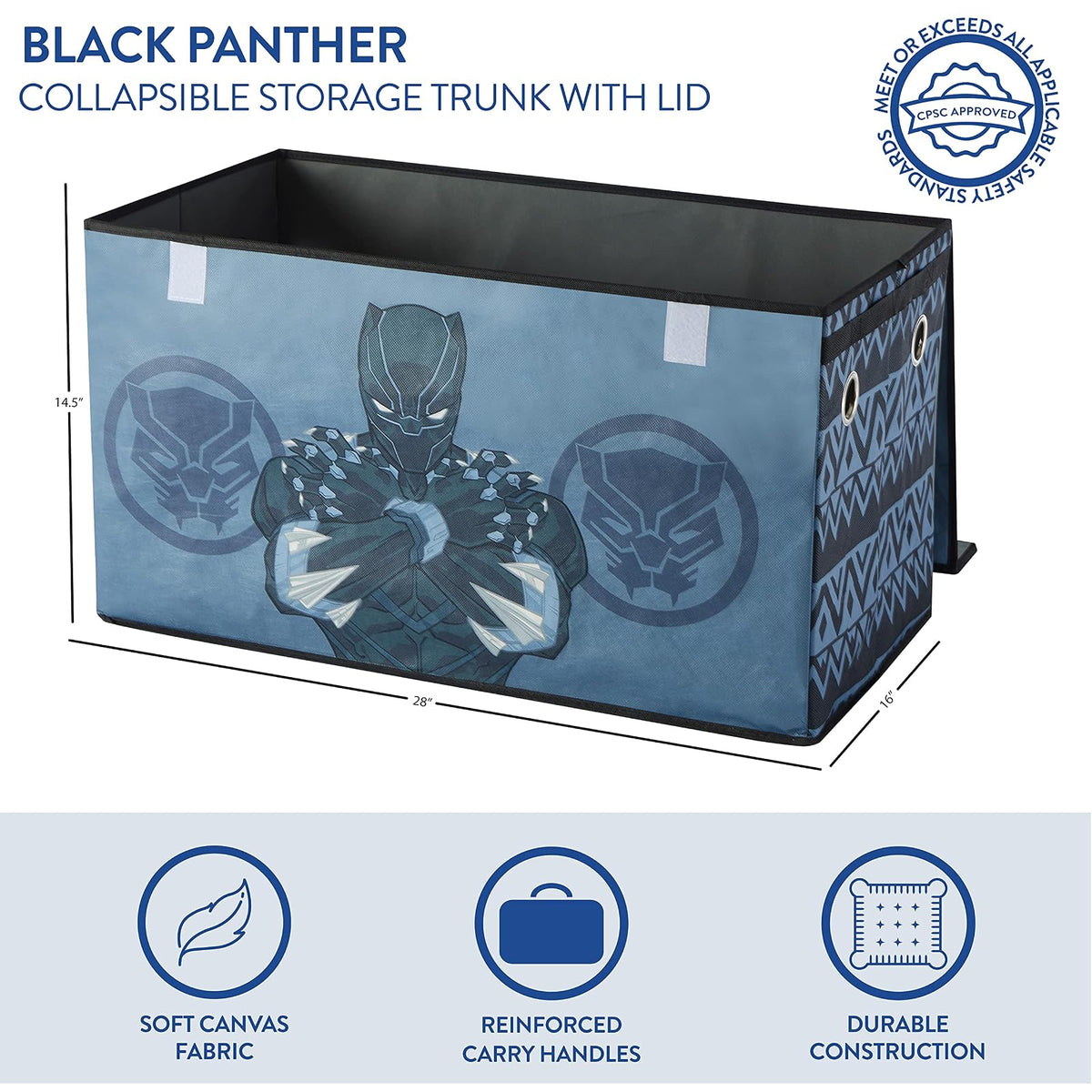 Idea Nuova Marvel Black Panther - Maletero plegable de almacenamiento de juguetes para niños, duradero con tapa (NN220117)