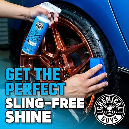 Chemical Guys Silk Shine Spray apresto y Protector seco al Tacto para neumáticos, molduras, Vinilo, plástico y más, Seguro para Automóviles, Camiones, Motocicletas, vehículos recreativos y más, 3,79 L