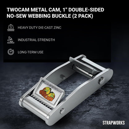 Strapworks Twocam - Hebilla de Doble Cara sin Costuras de Metal para Leva – 1 Pulgada – Paquete de 2