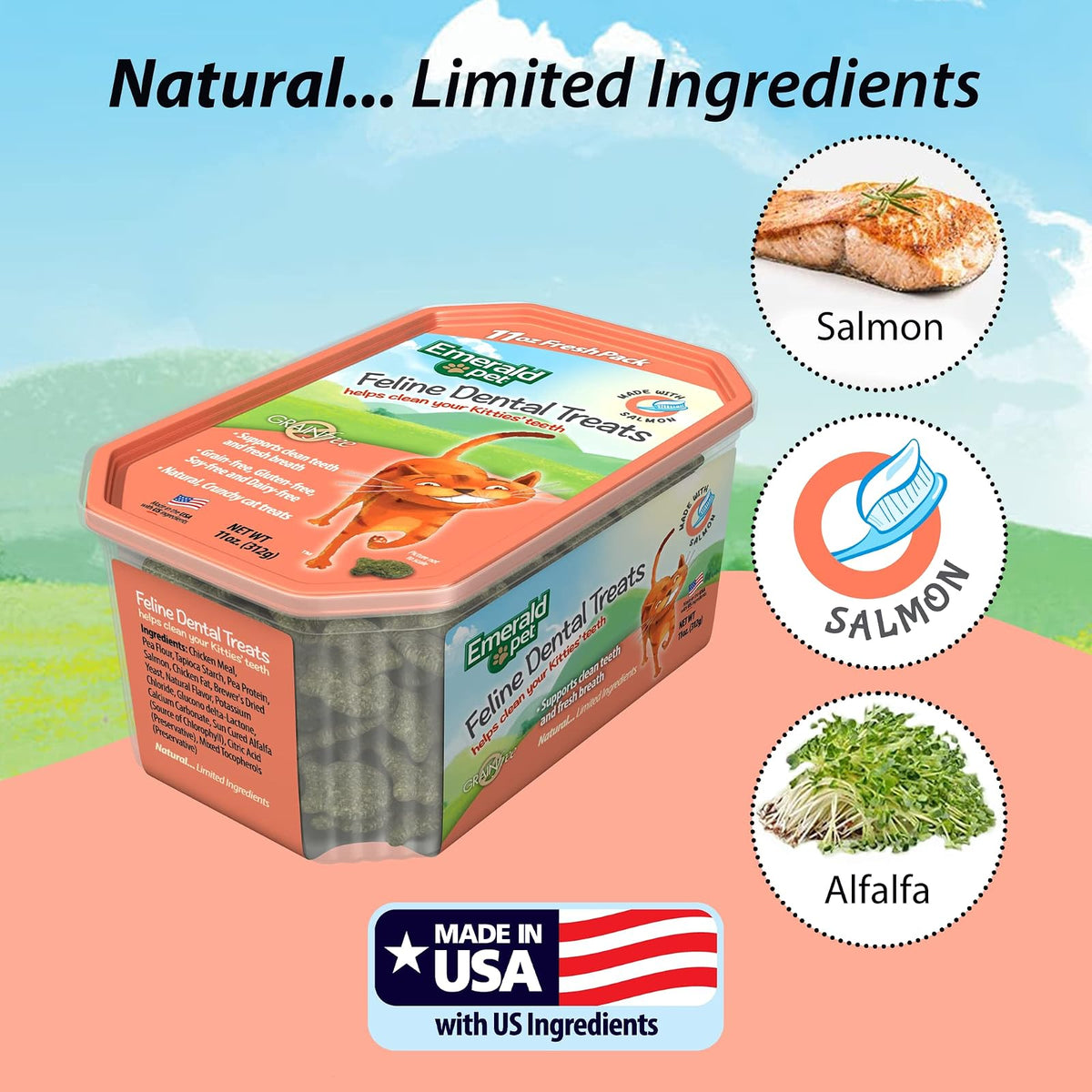 Emerald Pet, Premios Dentales de Salmón para Gato 11 oz