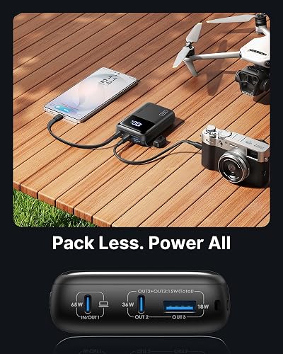INIU Power Bank, Cargador portátil Ultra Compacto de 20000 mAh, 65 W, USB C, Carga rápida PD QC, Paquete de batería Externa de 3 Salidas para Laptop, MacBook iPad, Tablet, Vapor, iPhone 16 15 14 Pro