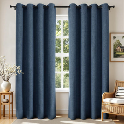 Joydeco Cortinas Opacas de Lino Sintético, 2 Paneles - Azul Denim - 132An x 160Al cm (2 Paneles)