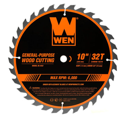 WEN BL1032-2 - Juego de hojas de sierra profesional para carpintería de 32 dientes y 60 dientes con punta de carburo de 10 pulgadas, paquete de dos
