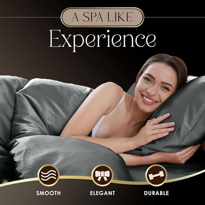 Martex Elegance - Juego de sábanas de satén Plateado de 4 Piezas | Juego de sábanas de Calidad de Hotel de tamaño matrimonial | Sedosas, Suaves y Suaves