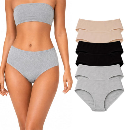 BODYcontrol Pantaletas de Algodón para Mujer - G - GRIS - NEGRO - NUDE - SET 6