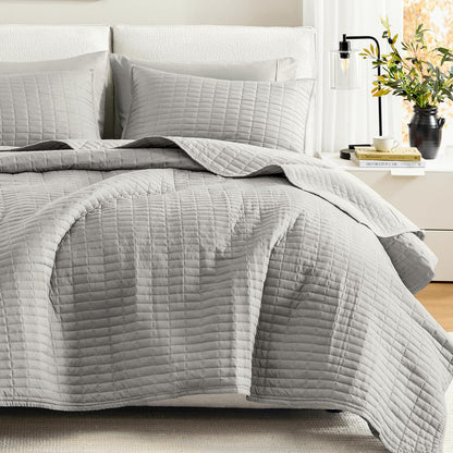 Comfort Spaces Kienna Juego de Edredón de Lujo Doble Cara - Full - Queen(90"x90") - Gris