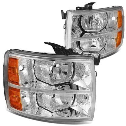 DNA Motoring Par de Faros Delanteros Cromados/Ámbar, HL-OH-CSIL07-CH-AM [compatible con Silverado 1500 07-14/2500 HD 3500]