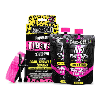 Muc Off Ultimate Tubeless Setup Kit for Tubeless Ready Bikes, Road/Gravel/CX 60mm - Includes Rim Tape, Seal Patches, Tubeless Valves and Tyre Sealant