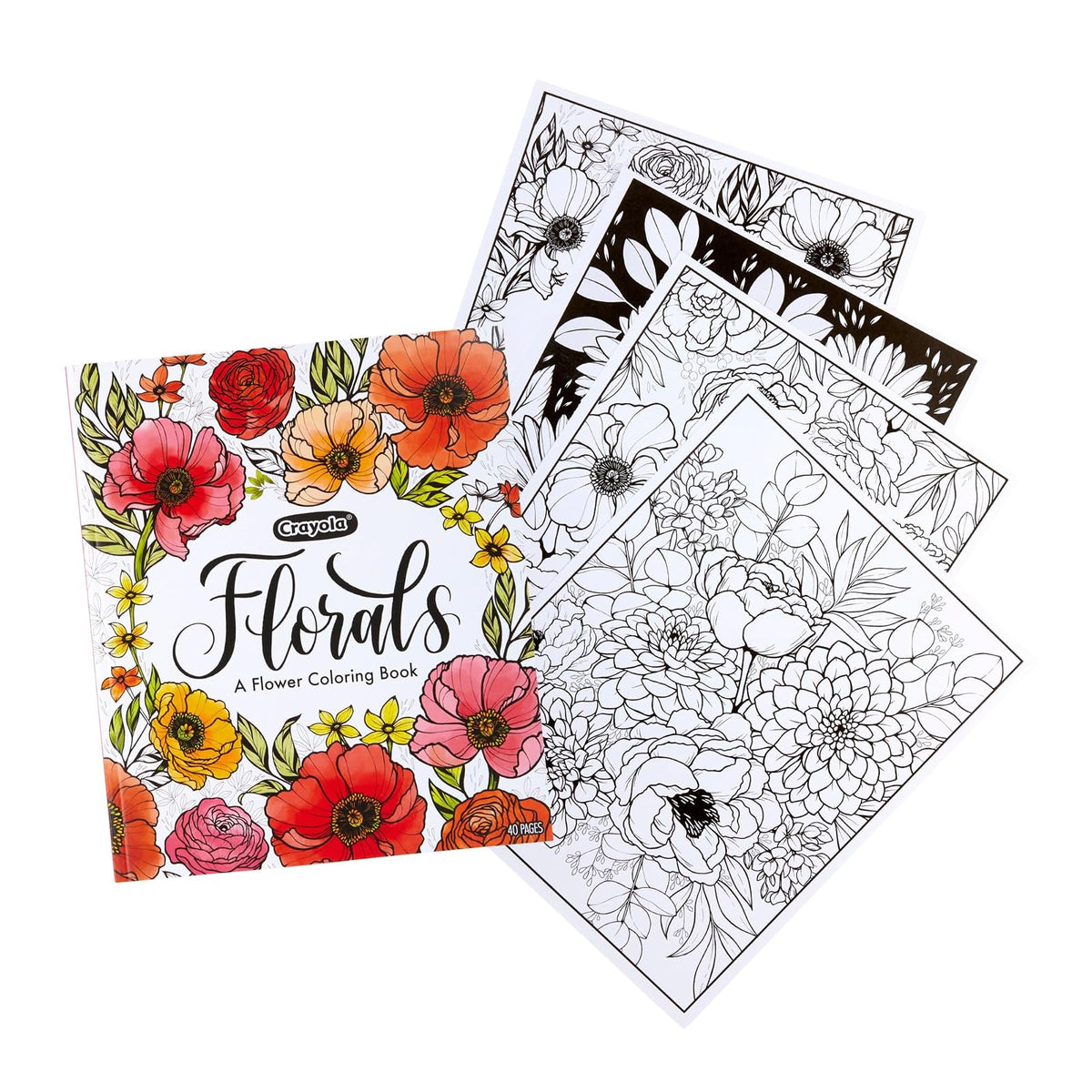 Crayola - Libro para Colorear Floral para Adultos (40 Unidades), Páginas para Colorear, Actividad de Alivio del Estrés, Regalo de Atención Plena para Adolescentes y Adultos, 9 Años en Adelante