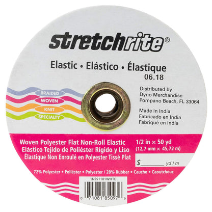Stretchrite 1NSS1101WHTE Bobina elástica de poliéster Tejida Plana de 1/2 x 50 Yardas, Color Blanco