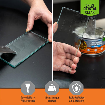 Gorilla - Pasta selladora de goma impermeable con parche y sello, lata de 12 onzas, transparente (paquete de 1) - Detiene fugas, relleno flexible de huecos y grietas, resistente al encogimiento y al