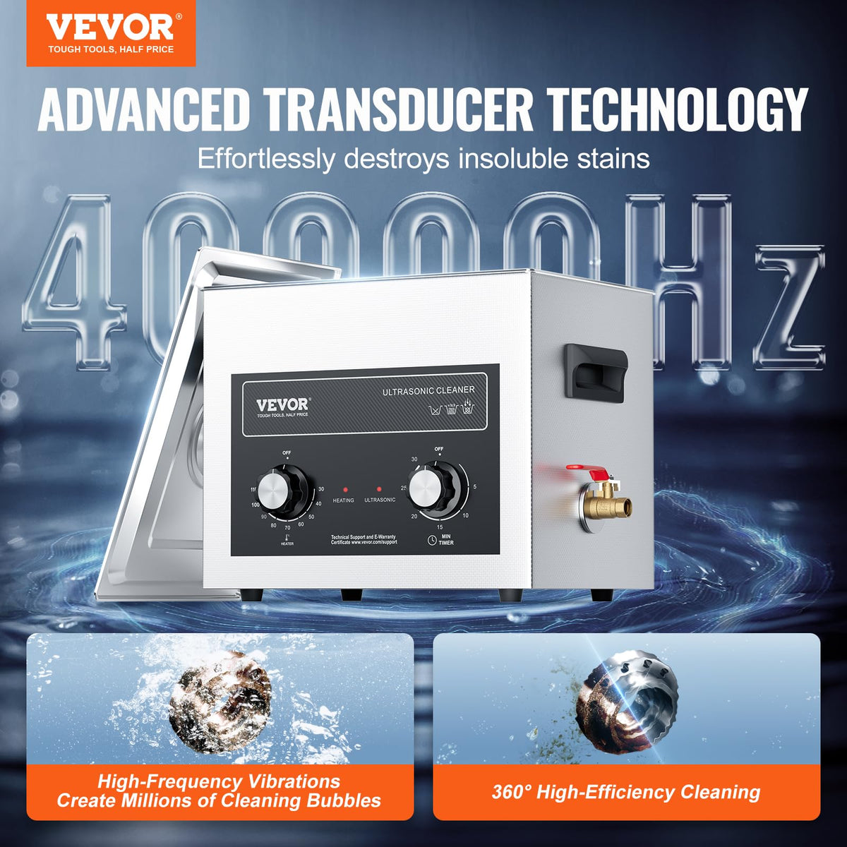 VEVOR - Limpiador ultrasónico de 10 litros con temporizador de calentador y cesta, máquina de cavitación sónica digital profesional, máquina de limpieza de 240 W para herramientas de laboratorio,