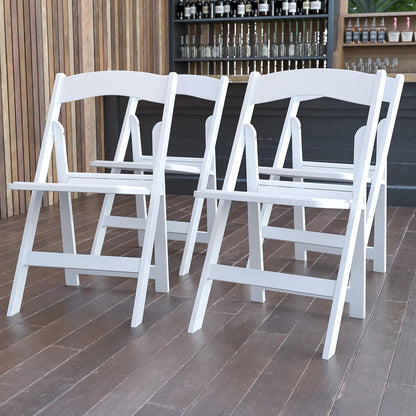 4 Pk. HERCULES™ 1000 lb. Capacity White Resin Folding Chair with White Vinyl Padded Seat