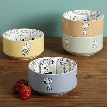 Juego de 4 tazones apilables de cerámica decorados de Peanuts, diseño Snoopy Bonbon Bites, 14 cm