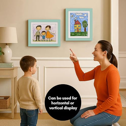 Marco de obras de arte para niños cambiable (verde marino) – Puerta magnética con capacidad para 100 piezas de arte, visualización de tamaño carta de 8.5 x 11 pulgadas con alfombrilla o 10 x 12.5