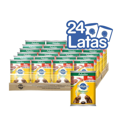 PEDIGREE Alimento para Perros Adultos, Balance Natural, Sabor Res Y Vegetales En Carne Molida 375 Gr, Paquete De 24 Latas