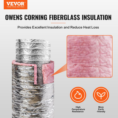 VEVOR Manguera de ventilación para secadora, conducto flexible aislado de 5 pulgadas de largo con 2 abrazaderas de conducto, protección de tres capas resistente para HVAC, calefacción, ventilación