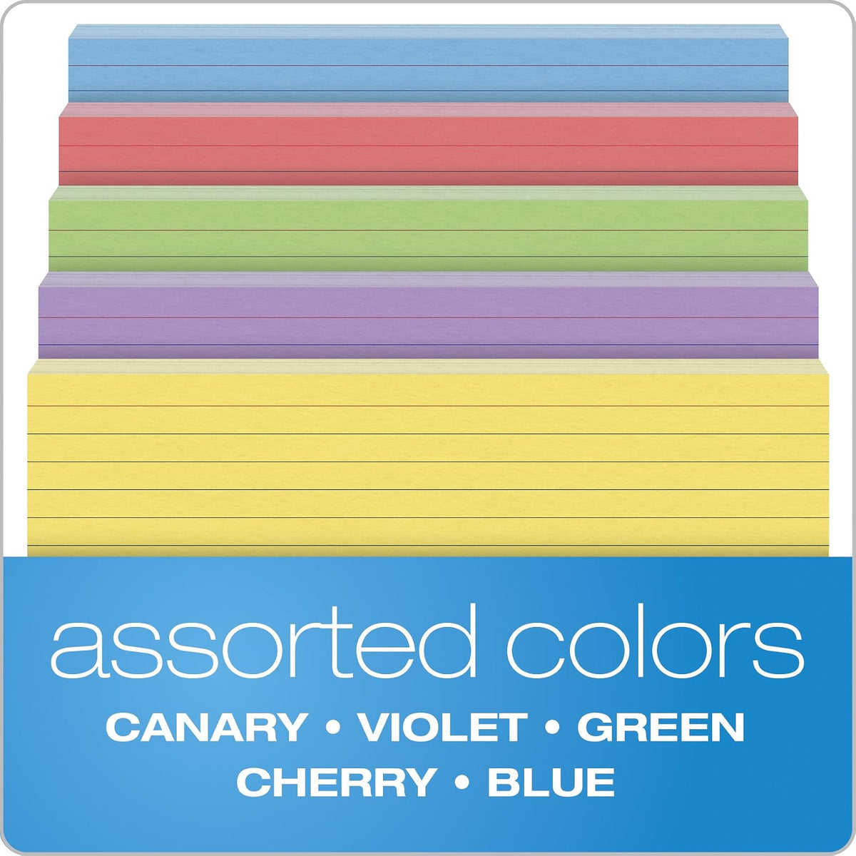 Oxford Tarjetas de color a rayas, 5 x 8 pulgadas, colores surtidos, 100 por paquete (35810)