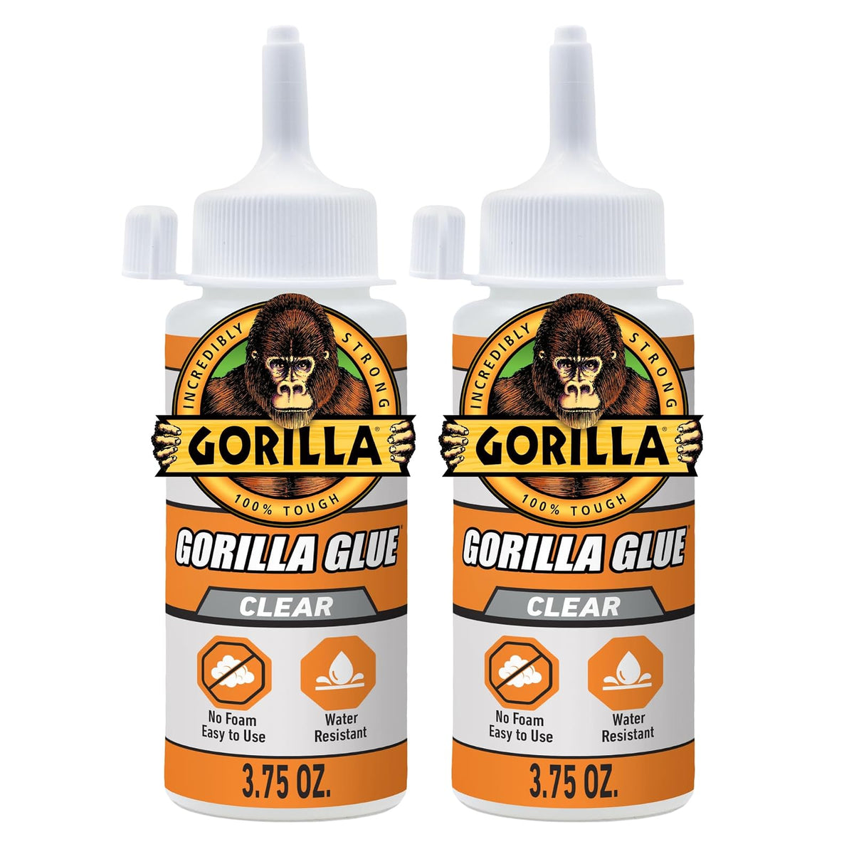 Gorilla - Pegamento transparente, botella de 3.1 onzas (paquete de 2) - Transparente, todo uso y resistente al agua
