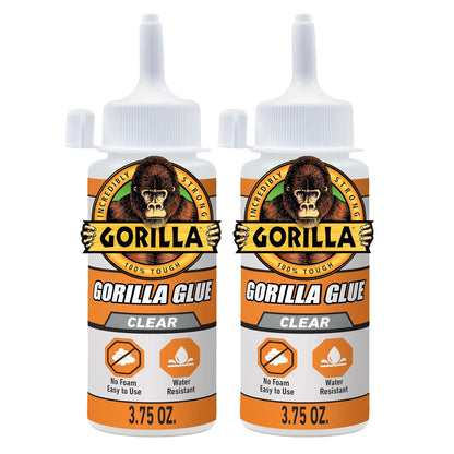 Gorilla - Pegamento transparente, botella de 3.1 onzas (paquete de 2) - Transparente, todo uso y resistente al agua