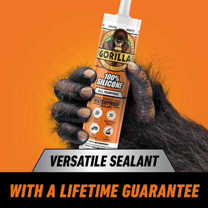 Gorilla - Sellador de silicona impermeable para calafatear y sellar, cartucho de 10 onzas (paquete de 2) - Sellador de calafateo blanco para cocina, ventana, baño, marina, puerta y más