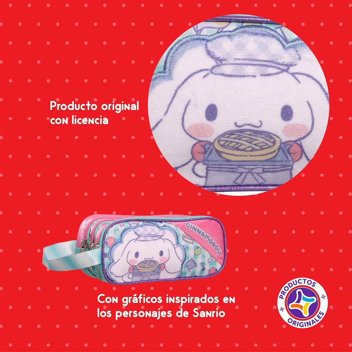 Ruz Lapicera Triple Infantil y Preescolar | Cinnamoroll | 100% Poliéster | Estuche Organizador para Niños con Compartimentos y Cierre de Cremallera | Recomendado desde 3 años