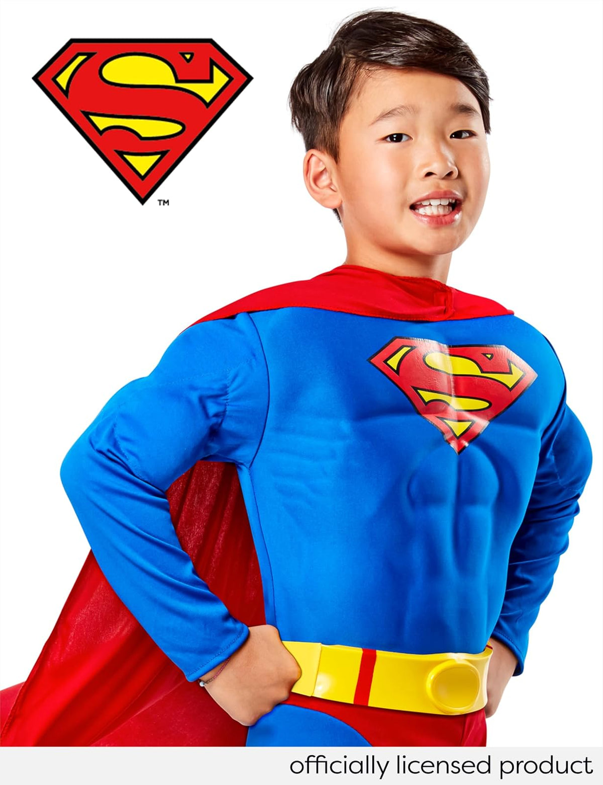 Super DC Heroes Deluxe - Disfraz de Superman en el pecho muscular, niño pequeño