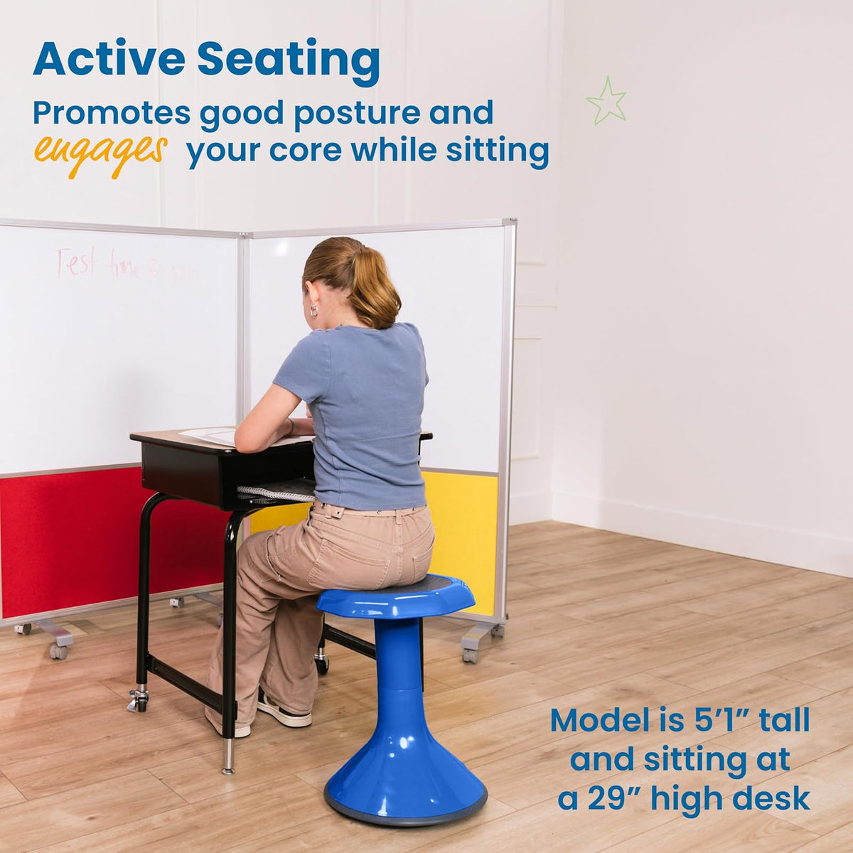 ECR4Kids ACE Active Core Engagement Taburete para niños y adultos, flexible, para aula y asiento de hogar, Azul, 18" H