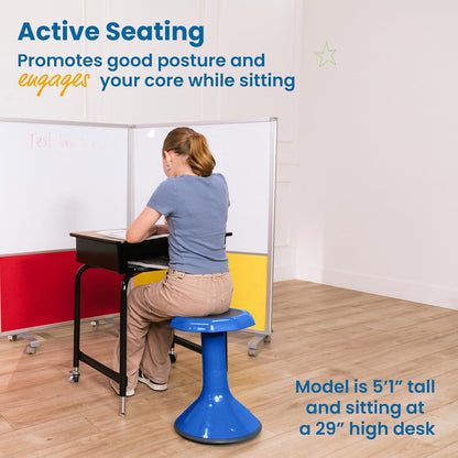 ECR4Kids ACE Active Core Engagement Taburete para niños y adultos, flexible, para aula y asiento de hogar, Azul, 18" H