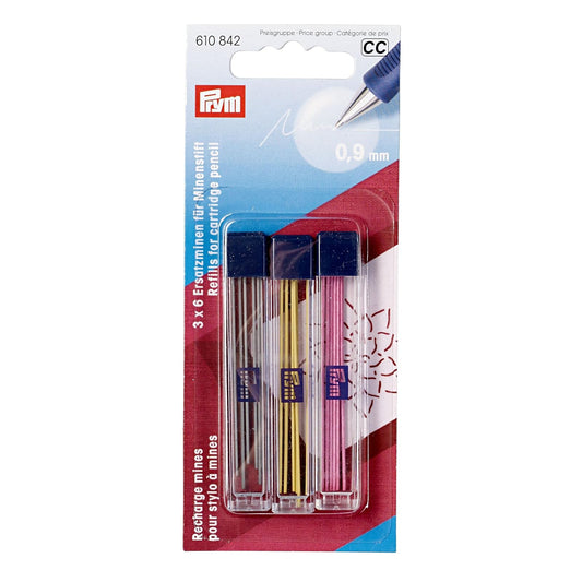 Prym Cartucho, surtido, 0,9 mm, repuesto para lápiz de marcado de tela, 0,9 mm, amarillo