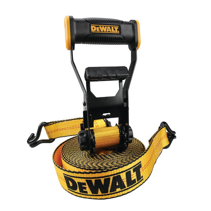 DEWALT DXBC10000J Correa de Amarre de Carraca de 2 Pulgadas x 27 Pies con Doble Gancho en J, Negro/Amarillo, 10 LB de Rotura