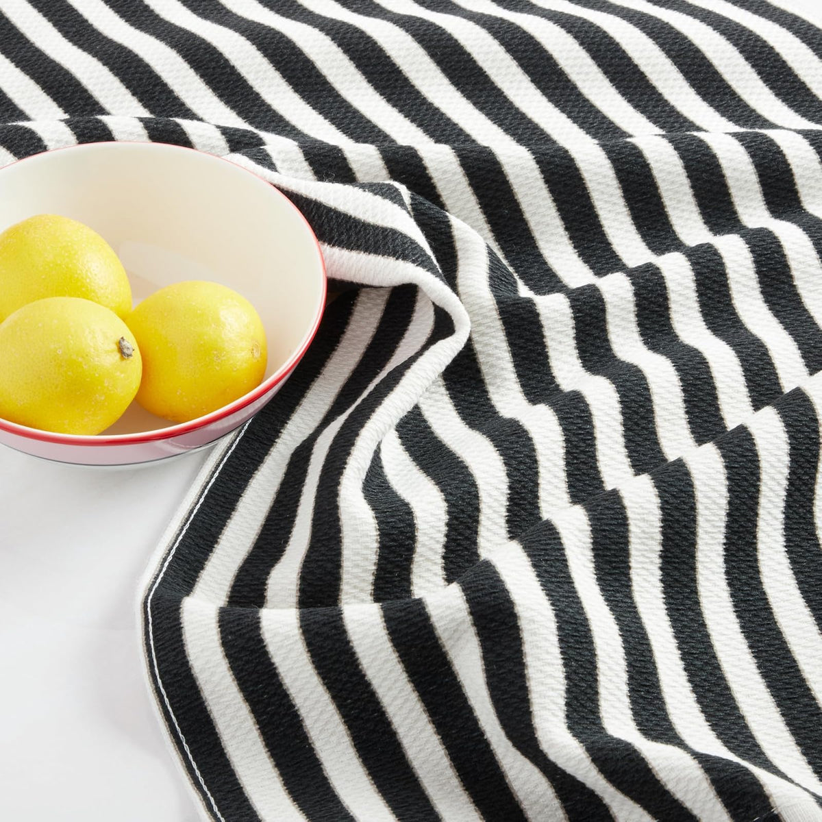 Kate Spade New York Botanical Stripe Juego de 4 Toallas de Cocina absorbentes, 100% algodón, Negro/Beige, 17 x 28 Pulgadas