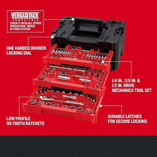 CRAFTSMAN Juego de herramientas mecánicas de 262 piezas, juego de dados maestros con caja de herramientas VERSASTACK de 3 cajones, juego de SAE/métrico (CMMT45309)