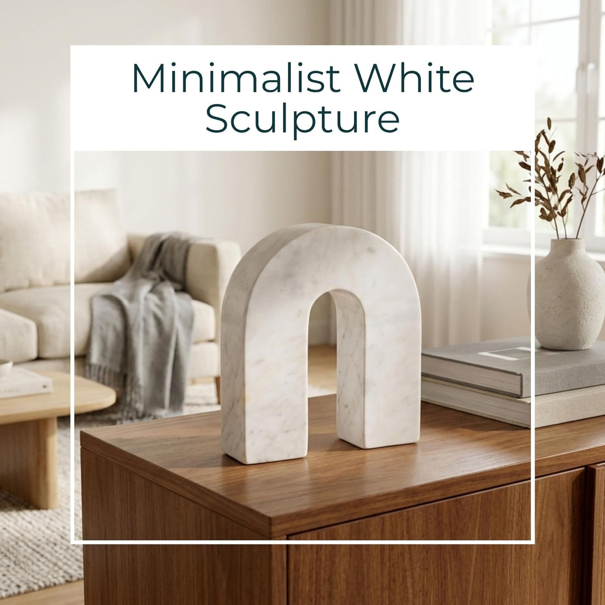 Sagebrook Home Mármol, Herradura de 7 Pulgadas de Alto, Decoración de Mesa, Blanco, Contemporáneo, 6 Pulgadas de Largo x 2 Pulgadas de Ancho