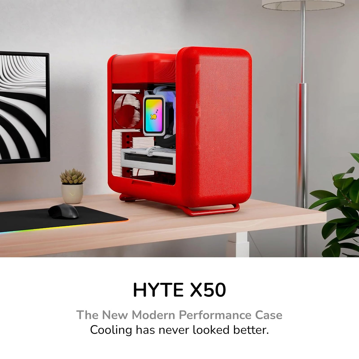 Hyte X50 Modern Performance ATX - Carcasa para Juegos de PC de Torre Media - Wild Cherry (Rojo) CS-HYTE-X50G-RR