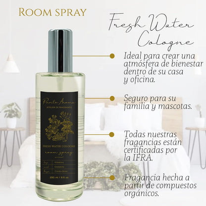 Punto Aroma - Home Mist 250ml - Ambientador de Fragancia Premium - Air Freshener - Spray aromatizante con atomizador - Ideal para casa, automóvil, oficina, carro, baño (Fresh Water Cologne)