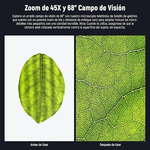NEEWER Microscopio de Teléfono 45X para 17mm Plano de Lente de Rosca, Lente de Zoom de Primer Plano con 50mA Batería, Luz LED, Cable Tipo C Compatible con iPhone Samsung Cage con 17mm Adaptador, LS-42