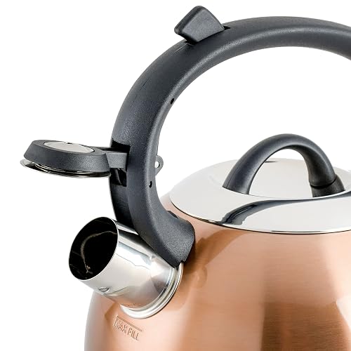 MR. COFFEE Flintshire - Tetera silbante de acero inoxidable con mango de nailon, 1.75 cuartos de galón, cobre