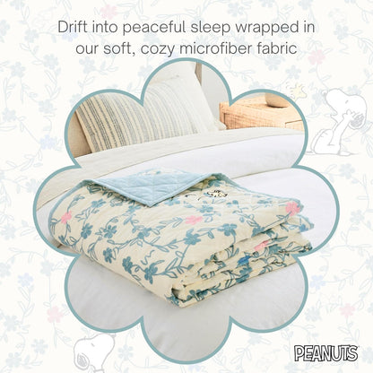 Peanuts Snoopy - Juego de Colcha tamaño matrimonial/Queen, Colcha Ligera para Todas Las Estaciones con Estampado Floral de Primavera y Funda, Ropa de Cama súper Suave de 3 Piezas (Producto