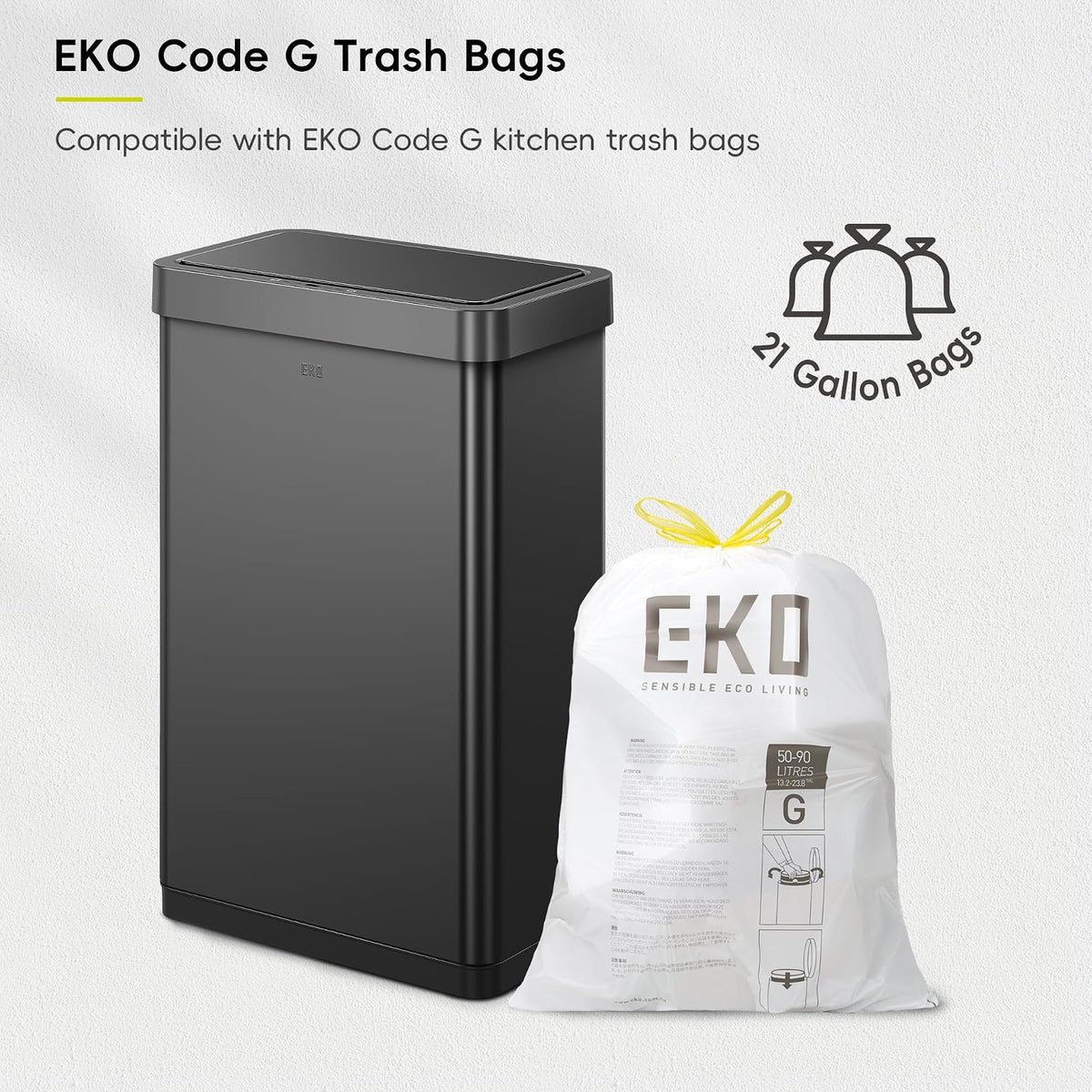 Eko Mirage X 80L Papelera Automática Sensor Acero Inoxidable | Negro mate, sensor de movimiento sin contacto, función apertura 20 minutos, capacidad 25% mayor
