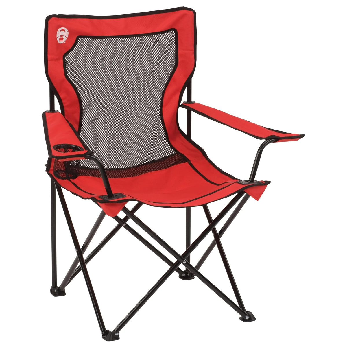 Coleman Silla Quad - Silla de Camping Plegable de Malla con Portavasos y Respaldo de Malla de Nailon, Color Rojo,