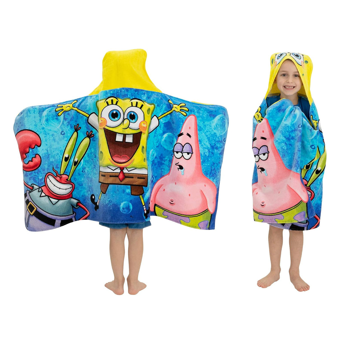Franco Toalla de algodón Suave con Capucha para baño y Playa para niños, 24 x 50 Pulgadas, Pantalones Cuadrados Bob Esponja