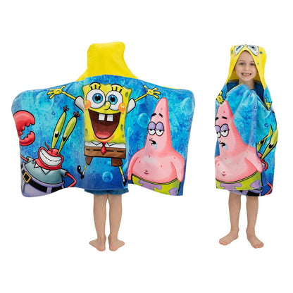 Franco Toalla de algodón Suave con Capucha para baño y Playa para niños, 24 x 50 Pulgadas, Pantalones Cuadrados Bob Esponja